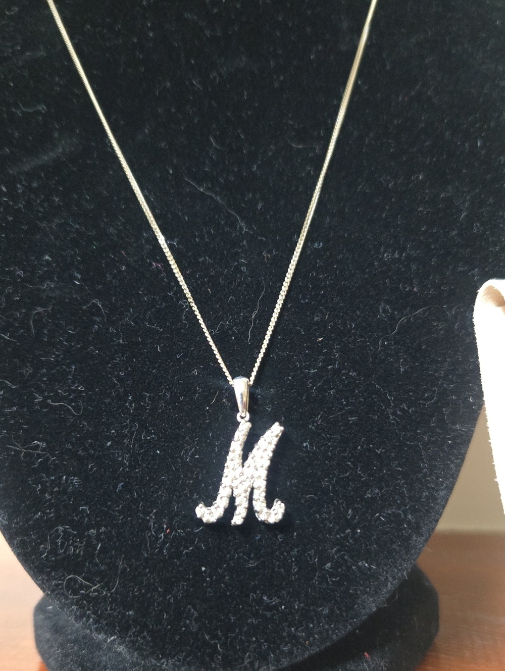 Sterling Silver Initial 'M' Pendant Necklace - Sparkling White